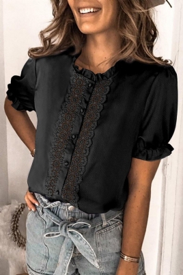 Lace Heklet Frilled Kortermet Topp