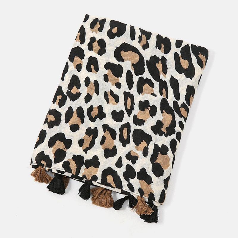 Kvinner Bomull Leopard Varmt Skjerf Langt Dusk Dual-Use Sunshade Sjal