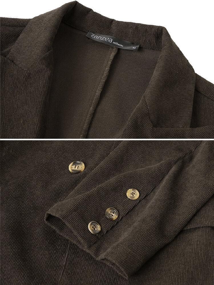 Kvinner Corduroy Dobbel Breasted Lapel Casual Langermet Blazere Med Lomme