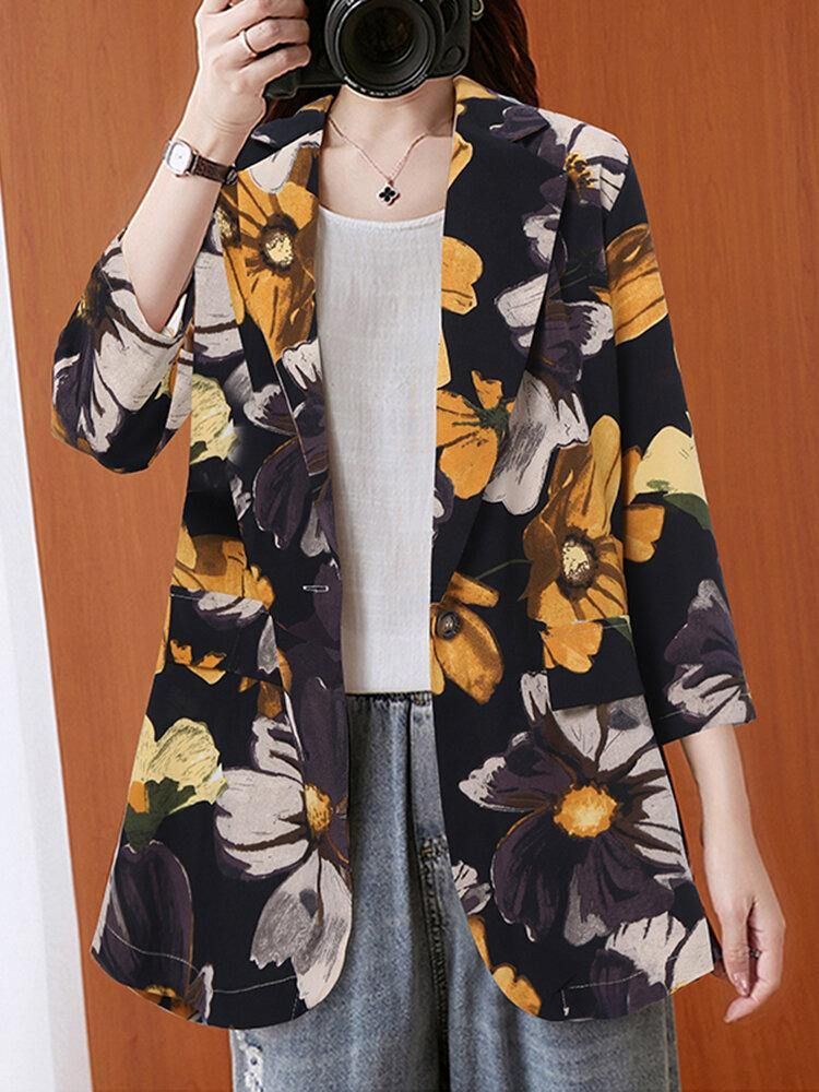 Kvinner Full Sleeve Lapel Floral Bohemian Leisure Retro Thin Suit