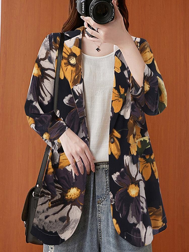 Kvinner Full Sleeve Lapel Floral Bohemian Leisure Retro Thin Suit