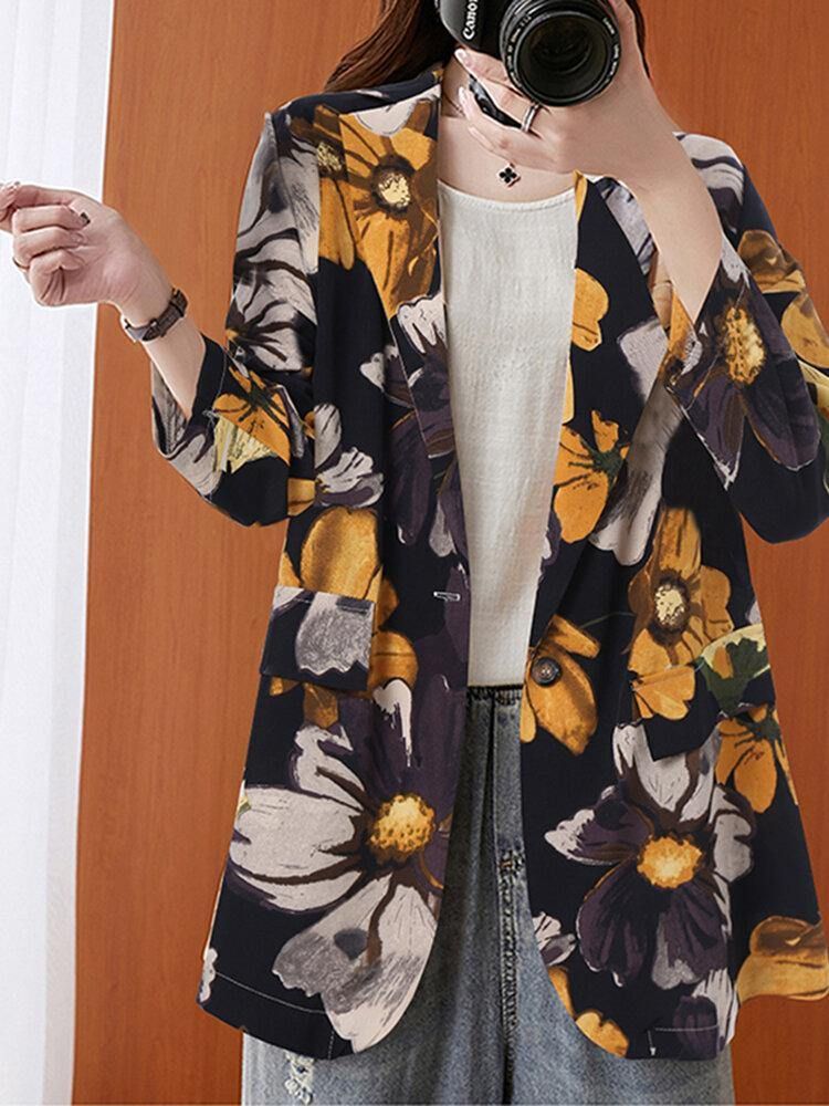 Kvinner Full Sleeve Lapel Floral Bohemian Leisure Retro Thin Suit