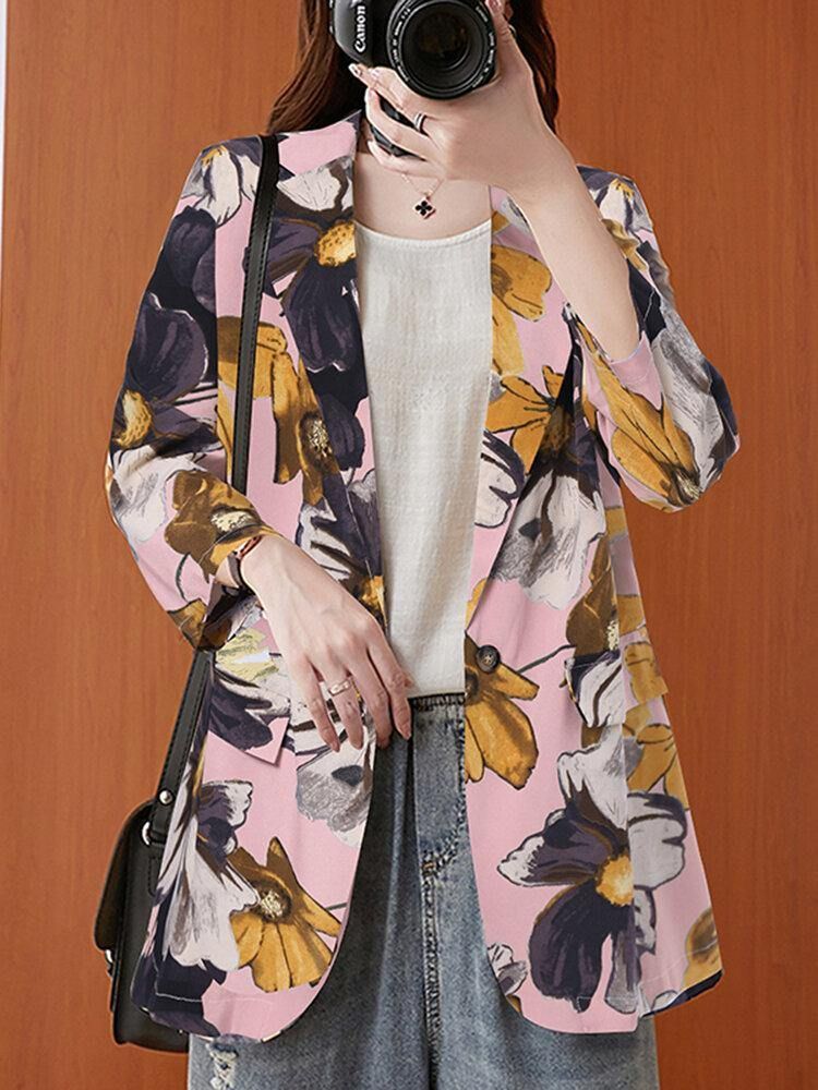 Kvinner Full Sleeve Lapel Floral Bohemian Leisure Retro Thin Suit