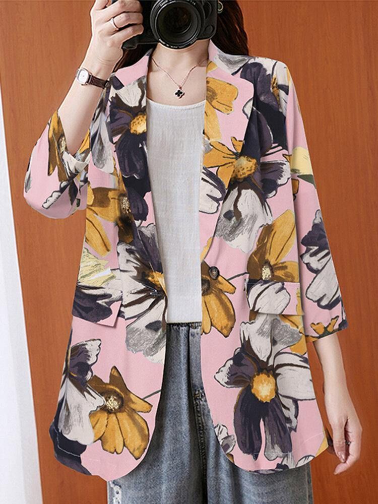 Kvinner Full Sleeve Lapel Floral Bohemian Leisure Retro Thin Suit