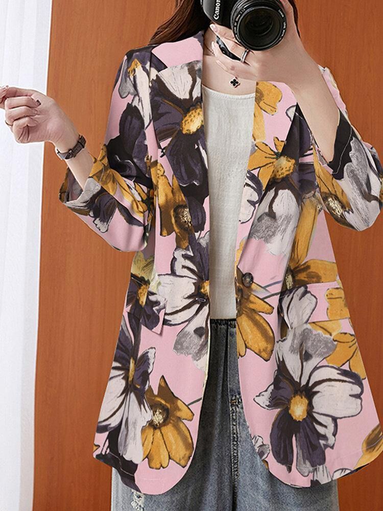 Kvinner Full Sleeve Lapel Floral Bohemian Leisure Retro Thin Suit