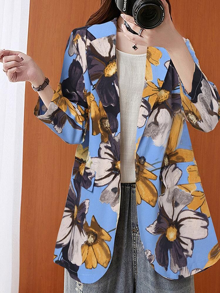 Kvinner Full Sleeve Lapel Floral Bohemian Leisure Retro Thin Suit