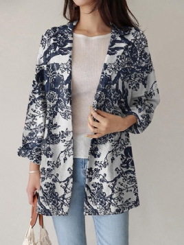 Kvinner Løs Lapel Full Sleeve Floral Casual Sidelommer Coat