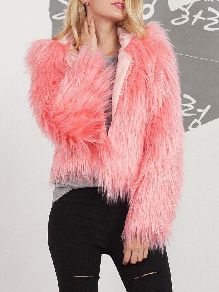 Rosa åpen front shearling fuskepels lang raggete pels main image 0