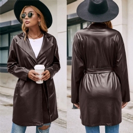 Mellomlang Lær Western-Blonde Slim Langermet Trench Coat