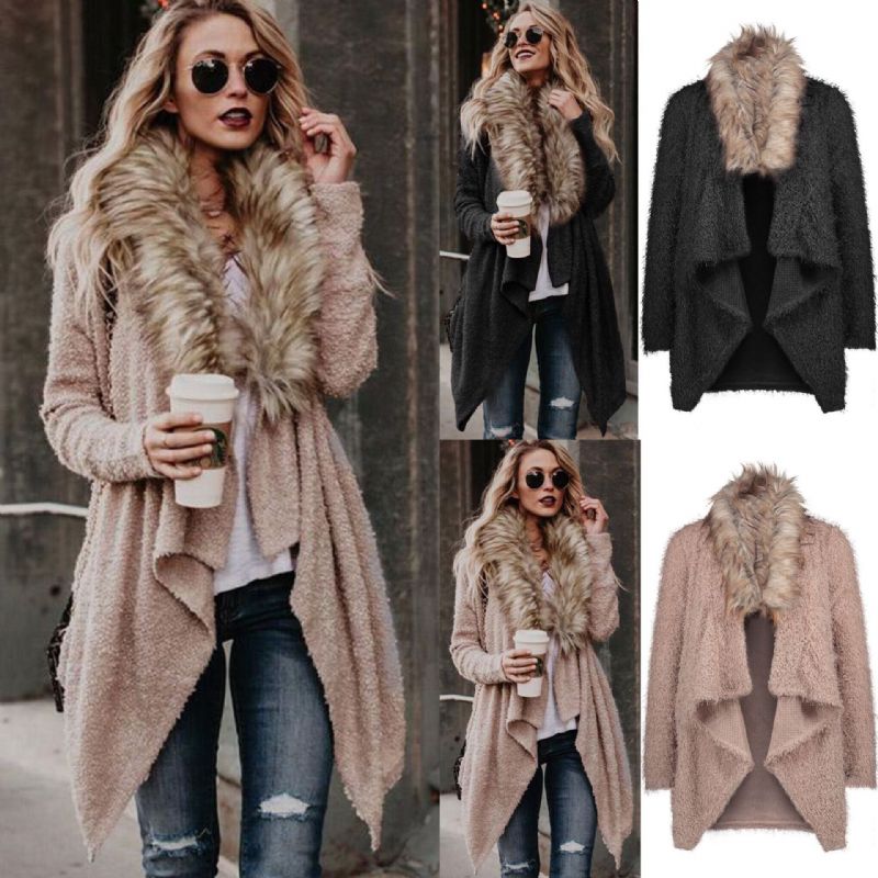 Pelskrage Cardigan Trenchcoat I Plysj