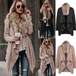 Pelskrage Cardigan Trenchcoat I Plysj