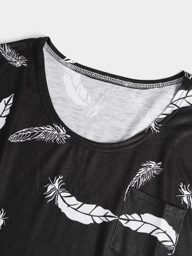 Fjær Print Rundhals Ermeløs Løs Kvinner Casual Tank Top