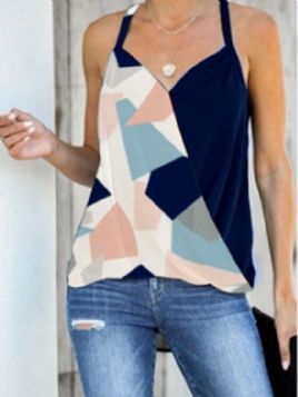 Geometrisk Print Halter V-Hals Ermeløs Casual Cami