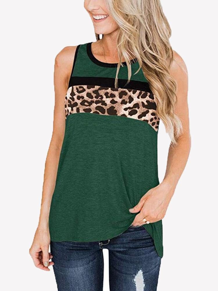 Kvinner Ermeløs Leopardprint O-Hals Uformelle Tanktops