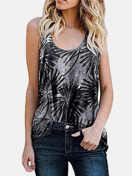 Kvinner Plant Print Ermeløs Rundhals Holiday Casual Tank Top