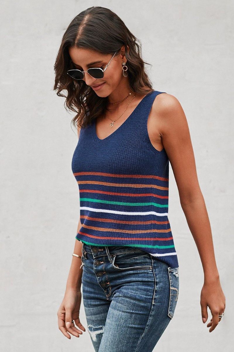 Multicolor Stripes Knit Tank Top