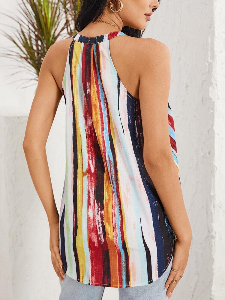 Tie Dye Stripe Halter V-Hals Ermeløs Front Cross Daily Casual Tank Top