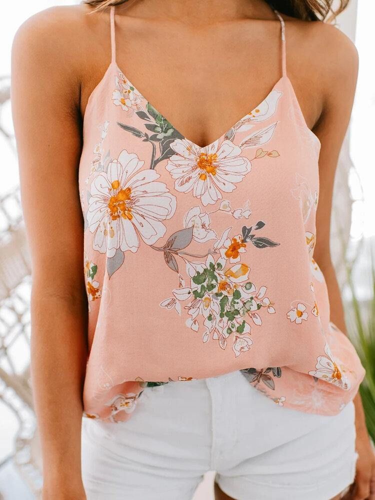 Uformell Blomsterprint Med V-Hals Ermeløs Holiday Wild Tank Top