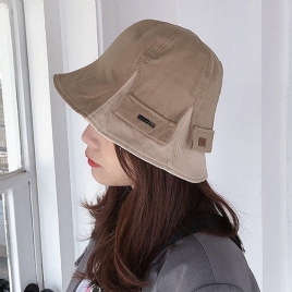 Kvinner Bomull Dobbeltsidig Kort Brem Casual Solskjerming Wild Bucket Hat