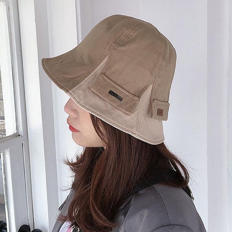Kvinner Bomull Dobbeltsidig Kort Brem Casual Solskjerming Wild Bucket Hat