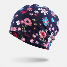 Kvinner Bomullsfarget Blomsterutskriftsmønster Uformell Utendørs Dobbel Bruks Nakkebeskyttelse Brimless Beanie