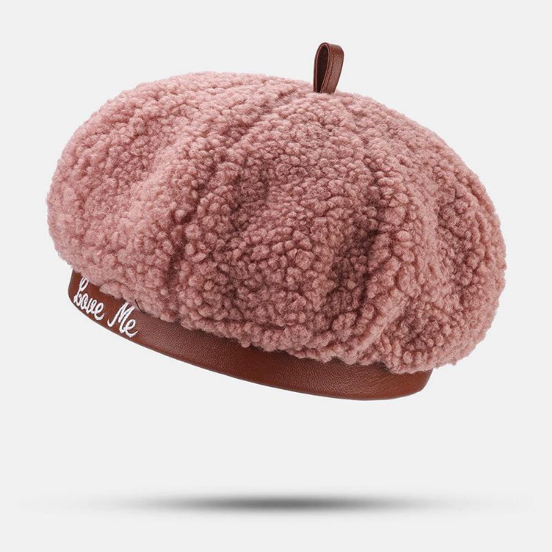 Kvinner Lammehår Pluss Velvet Varm Ung All-Match Painter Hat Newsboy Hat Octagonal Hat Beret Hat