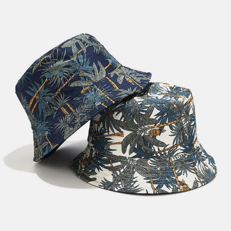 Kvinner Og Menn Banan Tree Mønster Dobbeltsidig Utendørs Casual Sunshade Bucket Hat