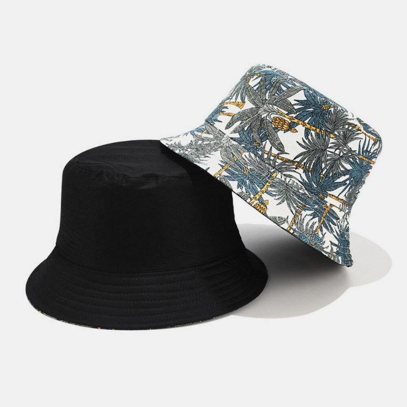 Kvinner Og Menn Banan Tree Mønster Dobbeltsidig Utendørs Casual Sunshade Bucket Hat