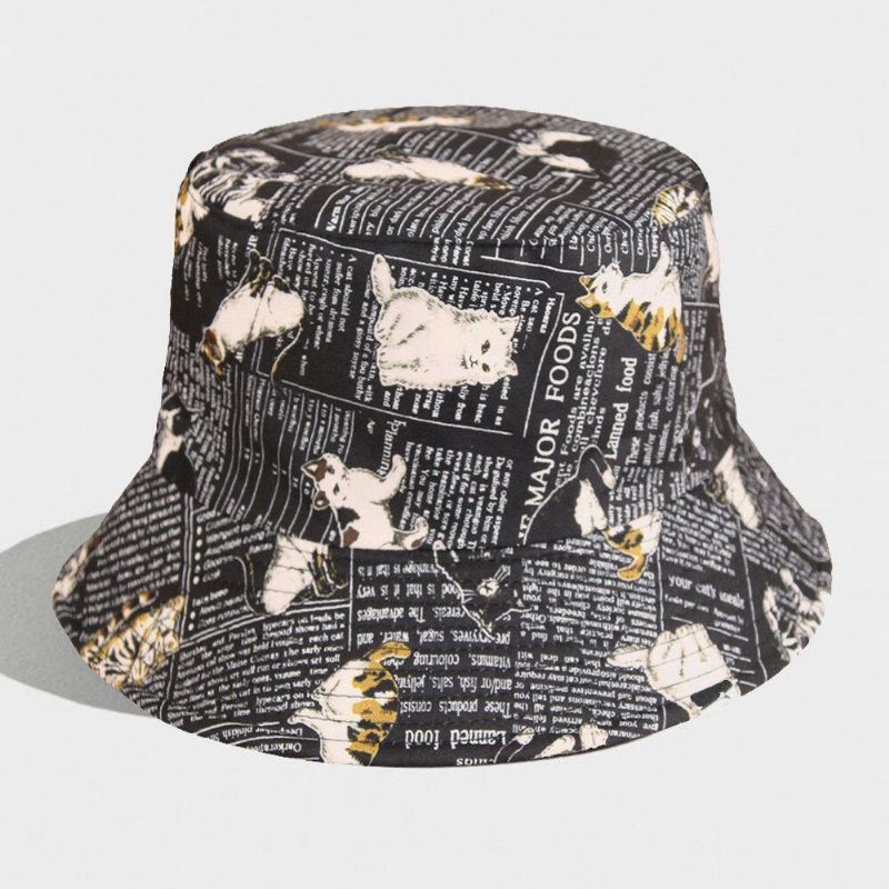 Kvinner Og Menn Dobbeltsidig Bomullskatter Og Bokstavmaling Myk All-Match Travel Bucket Hat