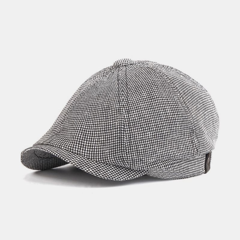 Menn Bomull Beret Cap Gittermønster Britisk Retro Newsboy Hatter Peaked Cap Åttekantet Hat