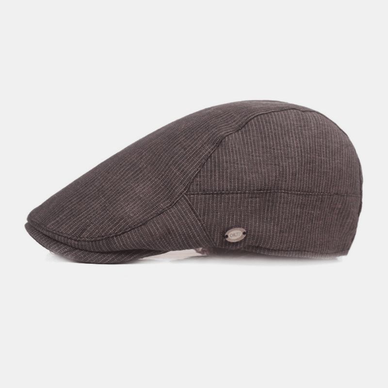 Menn Bomull Lin Beret Cap Stripete Mønster Uformelt Solskjerming Forover Cap Flat Hat