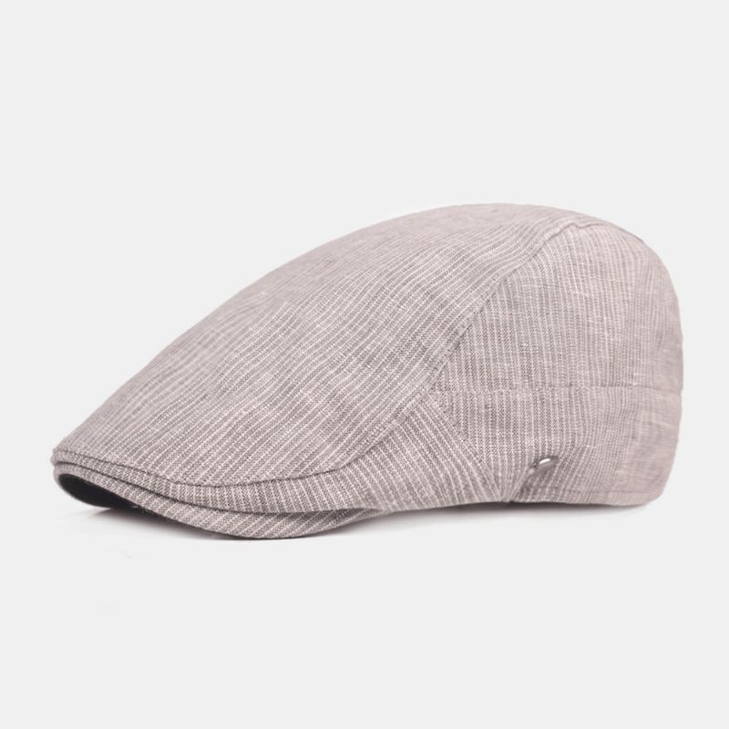 Menn Bomull Lin Beret Cap Stripete Mønster Uformelt Solskjerming Forover Cap Flat Hat
