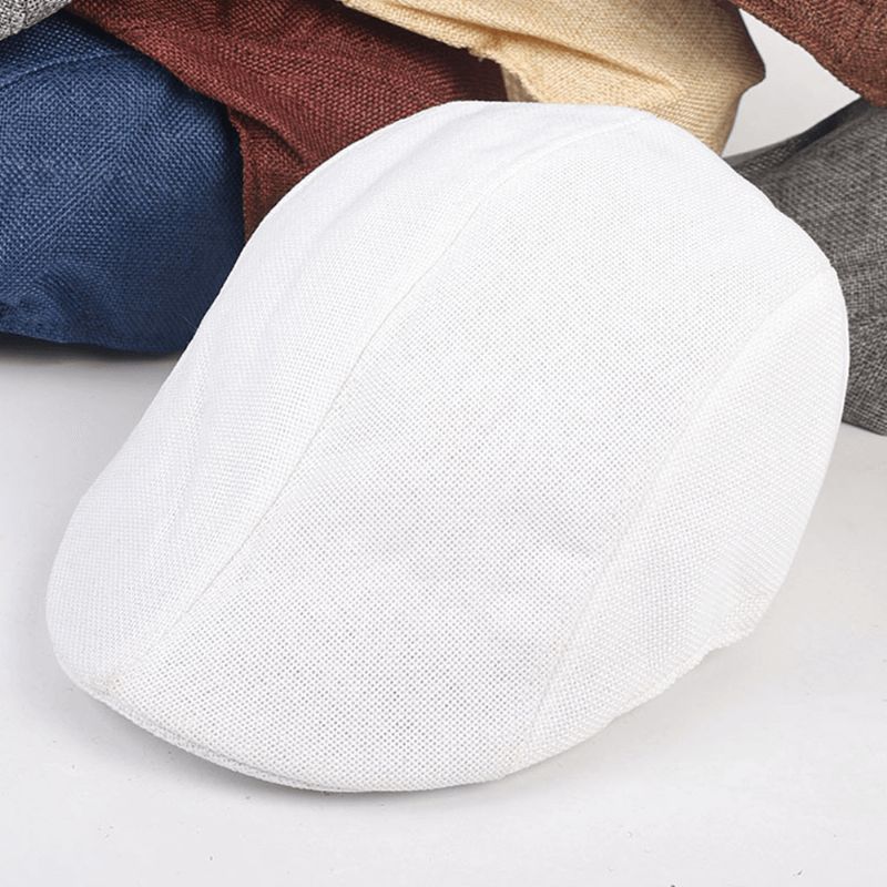 Menn Bomull Lin Ensfarget Berets Caps Sommer Solseil Pustende Flat Hat Driver Hat