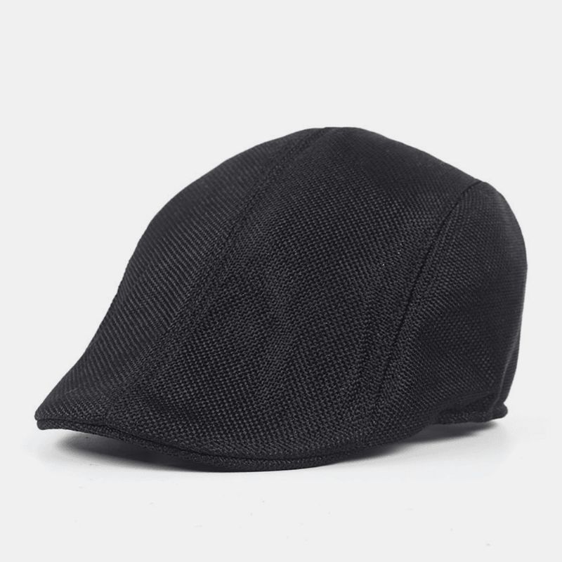 Menn Bomull Lin Ensfarget Berets Caps Sommer Solseil Pustende Flat Hat Driver Hat