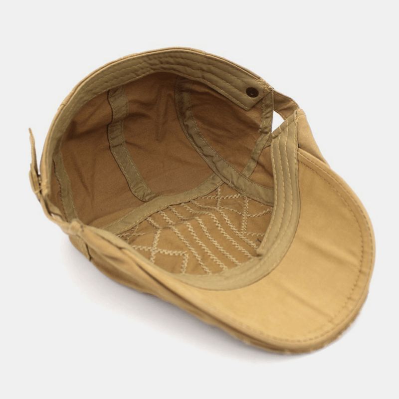 Menn Broderi Beret Cap Bomull Justerbar Wild Outdoor Travel Sunscreen Newsboy Cap Flat Hat