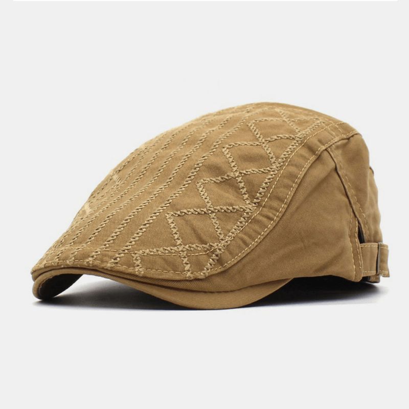 Menn Broderi Beret Cap Bomull Justerbar Wild Outdoor Travel Sunscreen Newsboy Cap Flat Hat