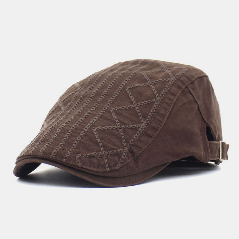 Menn Broderi Beret Cap Bomull Justerbar Wild Outdoor Travel Sunscreen Newsboy Cap Flat Hat