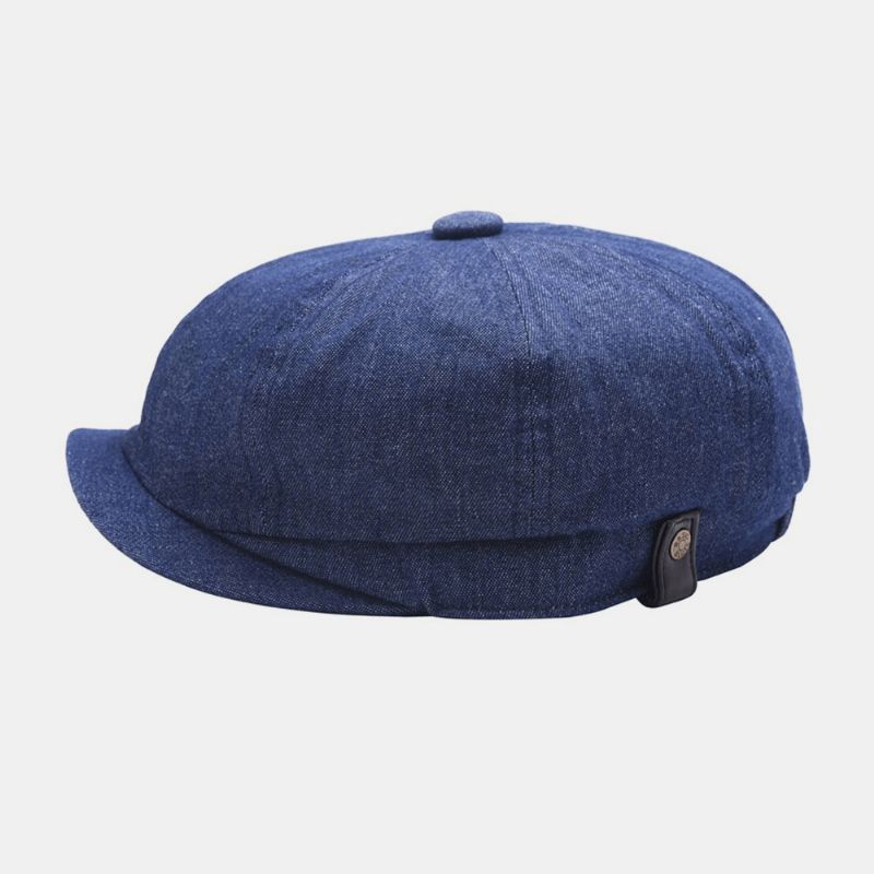 Menn Denim Patchwork Beret Cap Uformell Retro Elastisk Band Åttekantet Hat Flat Hat Painter Newsboy Cap