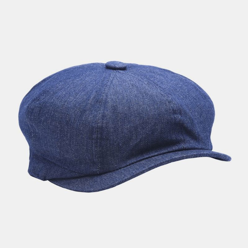 Menn Denim Patchwork Beret Cap Uformell Retro Elastisk Band Åttekantet Hat Flat Hat Painter Newsboy Cap