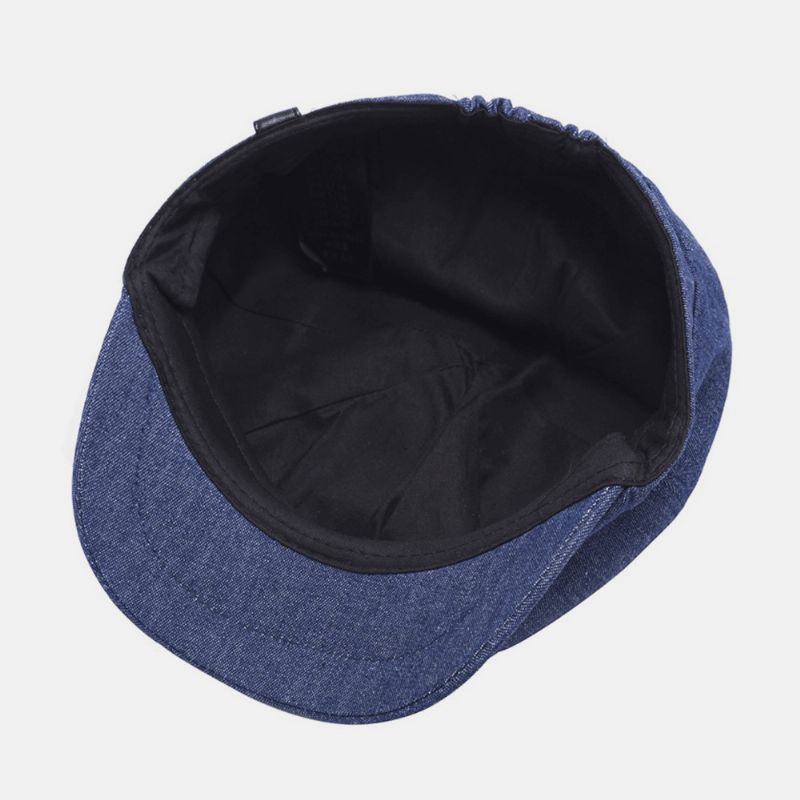 Menn Denim Patchwork Beret Cap Uformell Retro Elastisk Band Åttekantet Hat Flat Hat Painter Newsboy Cap