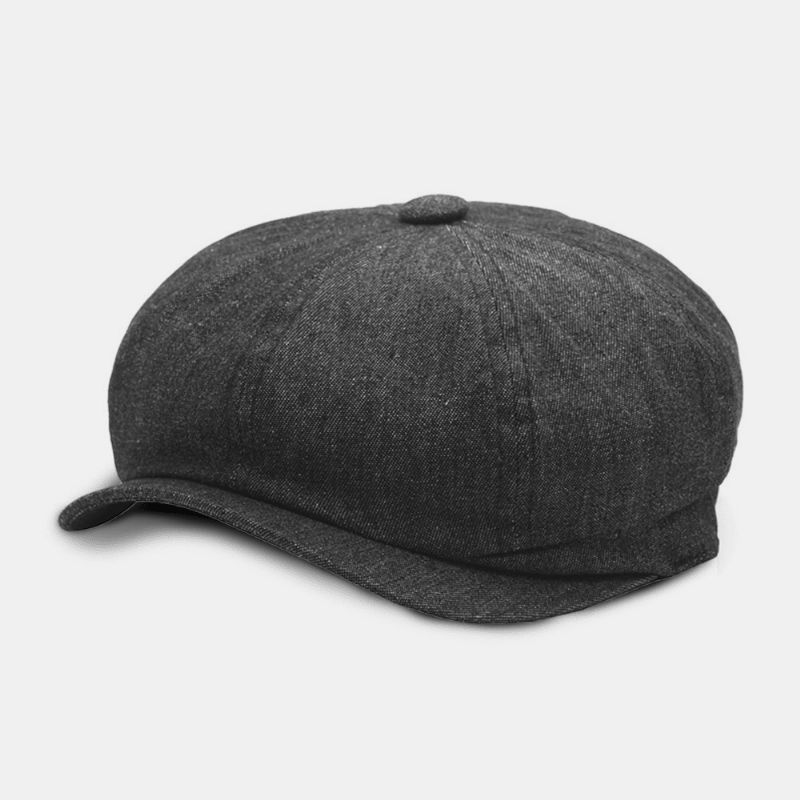 Menn Denim Patchwork Beret Cap Uformell Retro Elastisk Band Åttekantet Hat Flat Hat Painter Newsboy Cap