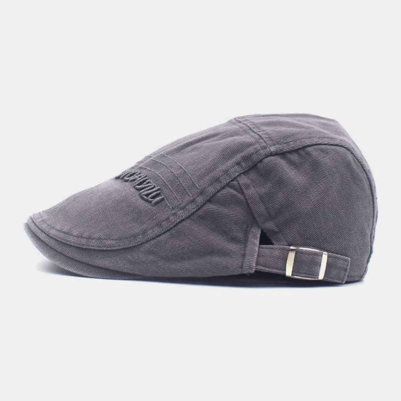 Menn Justerbar Beret Cap Cotton Line Brevbroderi Wild Sunscreen Newsboy Cap Flat Hat Driving Hat