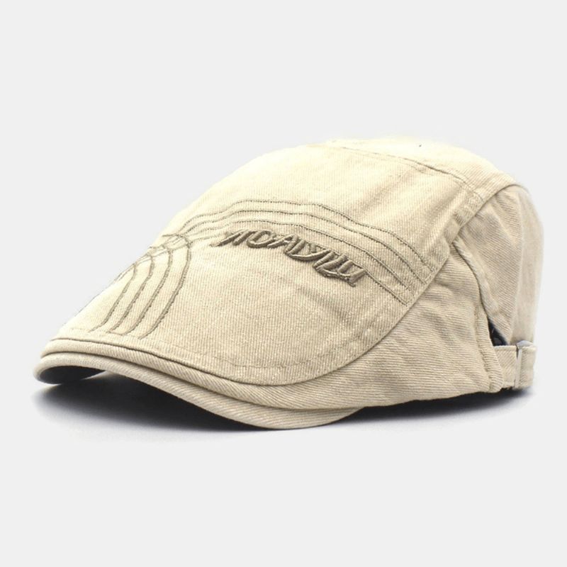 Menn Justerbar Beret Cap Cotton Line Brevbroderi Wild Sunscreen Newsboy Cap Flat Hat Driving Hat