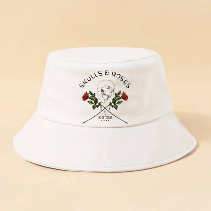 Unisex Bokstaver Hodeskalle Mønster Solhatt Bomull Rose Print Mote Solbeskyttelse Bøtte Hatt