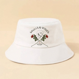 Unisex Bokstaver Hodeskalle Mønster Solhatt Bomull Rose Print Mote Solbeskyttelse Bøtte Hatt