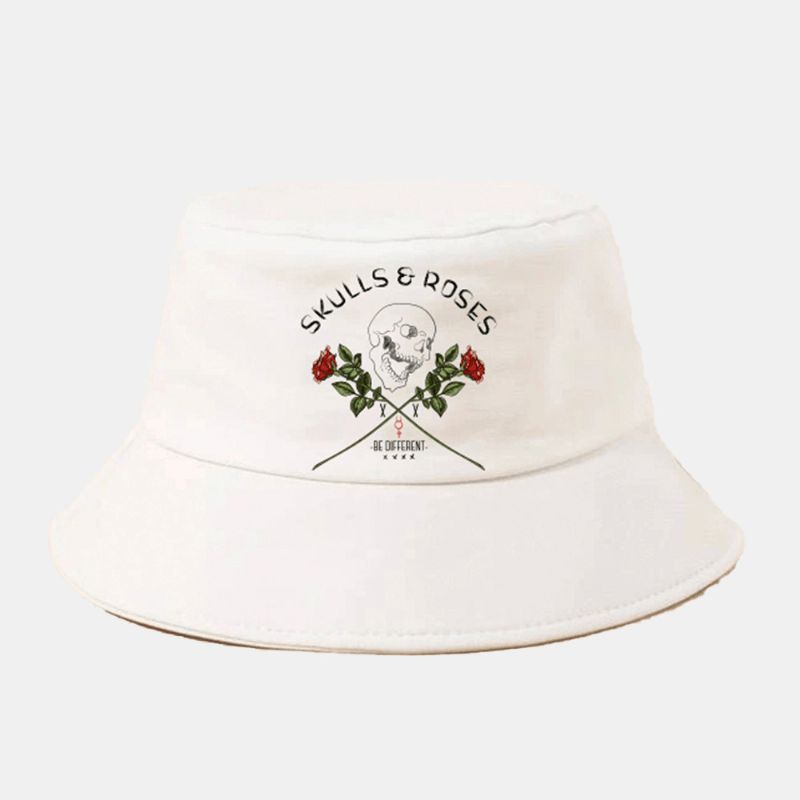 Unisex Bokstaver Hodeskalle Mønster Solhatt Bomull Rose Print Mote Solbeskyttelse Bøtte Hatt