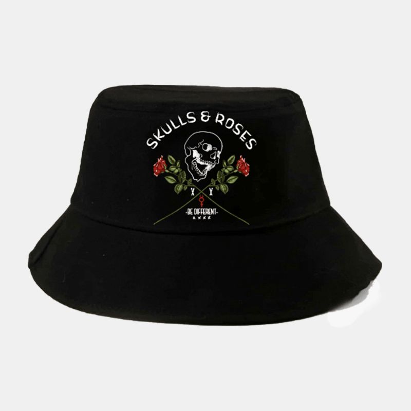 Unisex Bokstaver Hodeskalle Mønster Solhatt Bomull Rose Print Mote Solbeskyttelse Bøtte Hatt