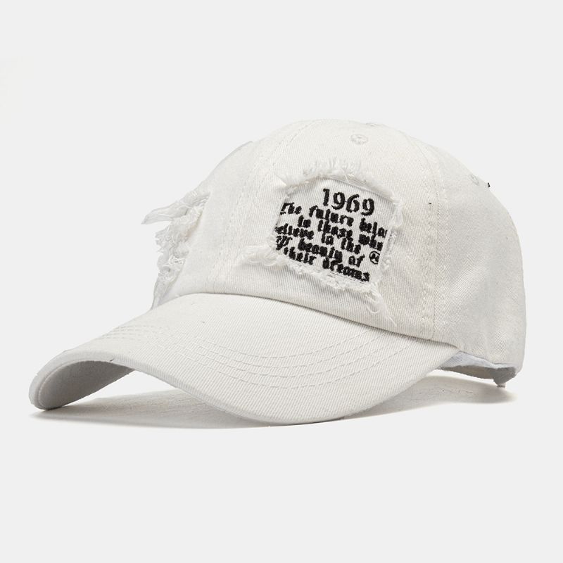 Unisex Bomull Frynsete Kant Ødelagte Hull Tall Bokstaver Broderi Mote All-Match Baseballcaps