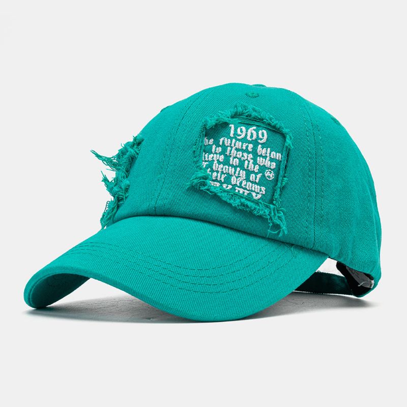 Unisex Bomull Frynsete Kant Ødelagte Hull Tall Bokstaver Broderi Mote All-Match Baseballcaps