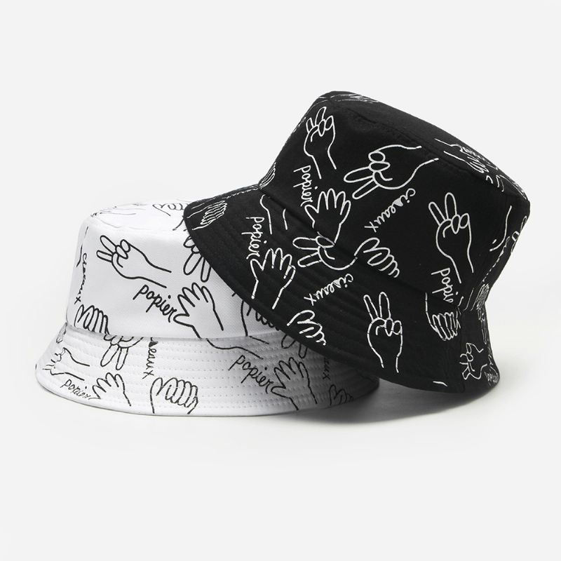 Unisex Bomullsbokstaver Linjetegning Gester Graffiti Mote Sunshade Bucket Hat